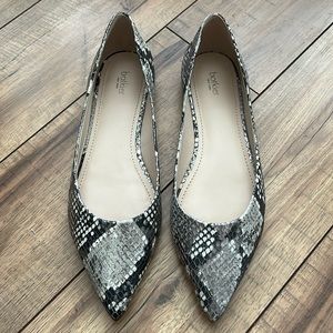 Botkier black white and silver snakeskin print flats.
